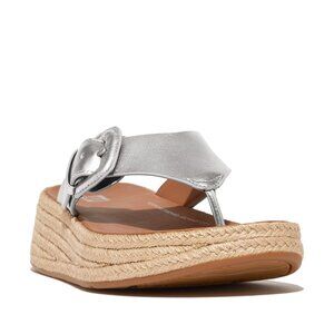 FitFlop F-Mode Espadrille Platform Wedge Flip Flop Silver